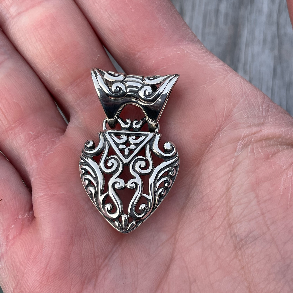 Thumbnail: Oxidized filigree style heart pendant