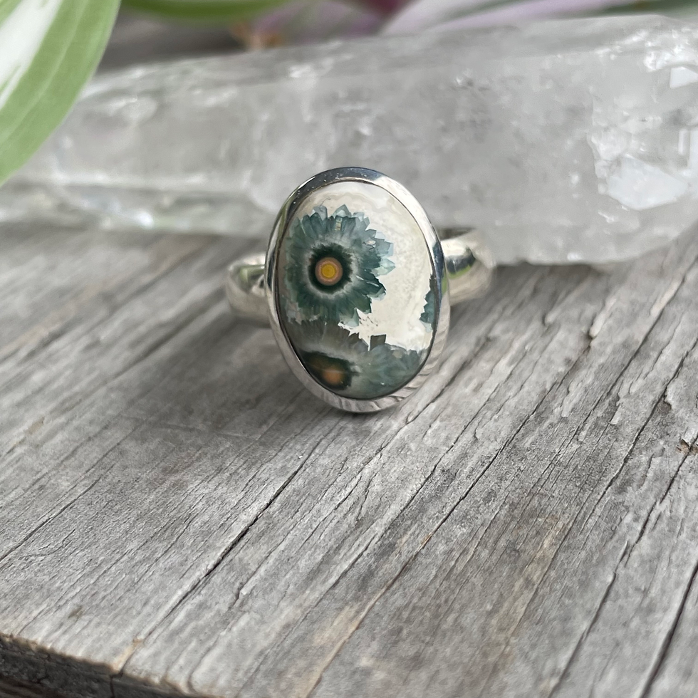 Thumbnail: Ocean jasper green and white oval ring