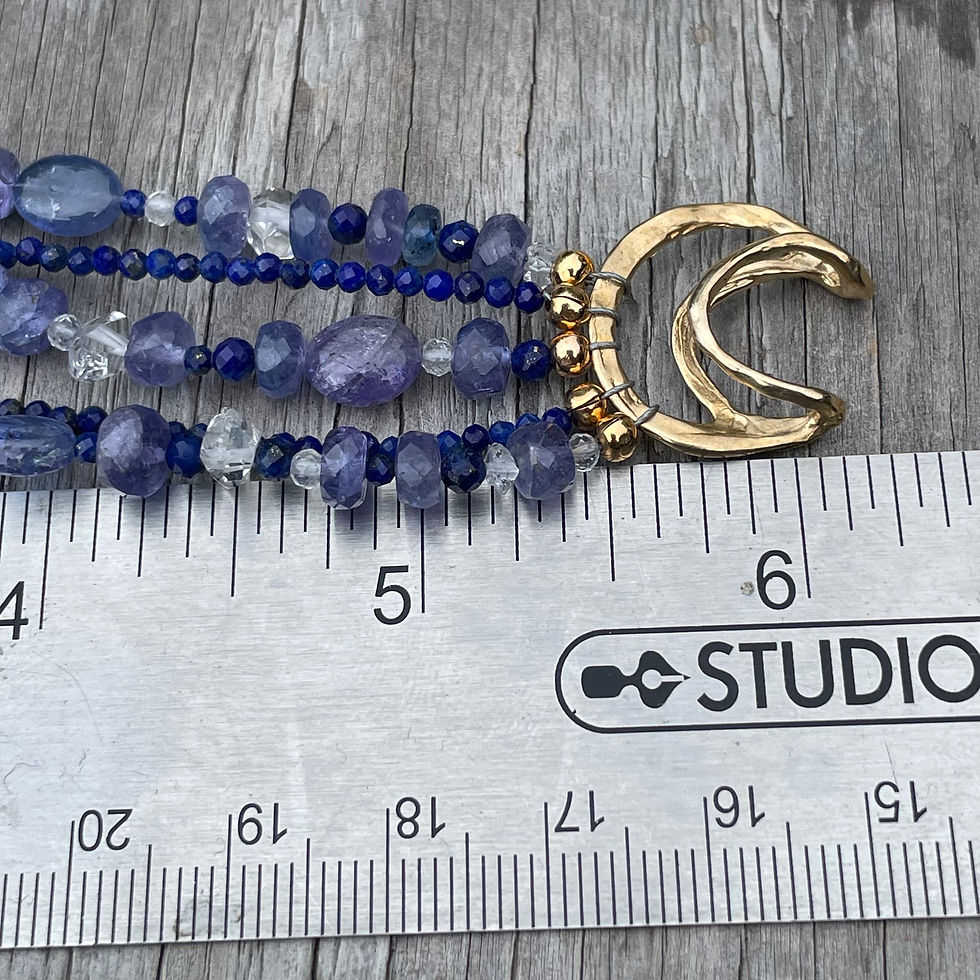 Thumbnail: GenVie Designs multi strand tanzanite lapis and herkimer diamond beads bracelet