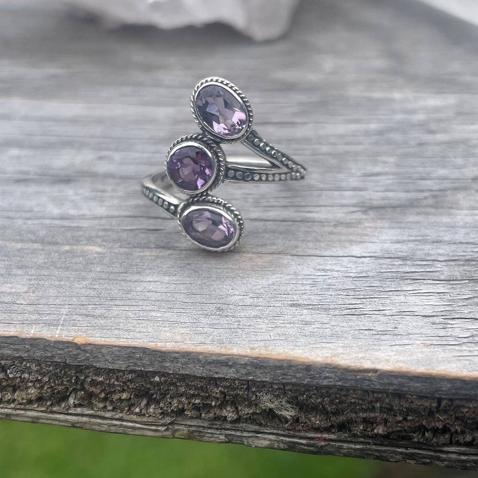 Thumbnail: Amethyst three stone ring