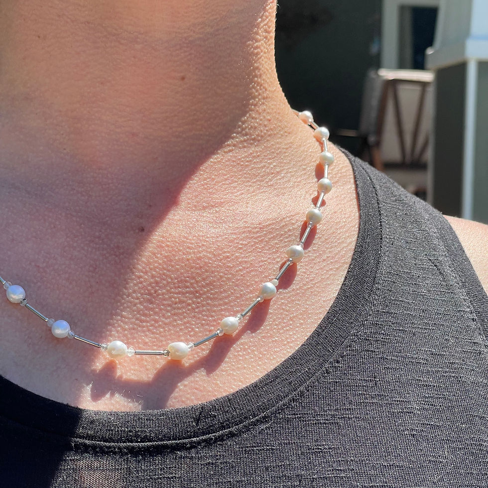 Thumbnail: GenVie Designs Pearls, quartz crystals and silver necklace