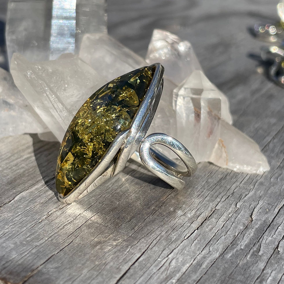 Thumbnail: Large adjustable band green amber ring