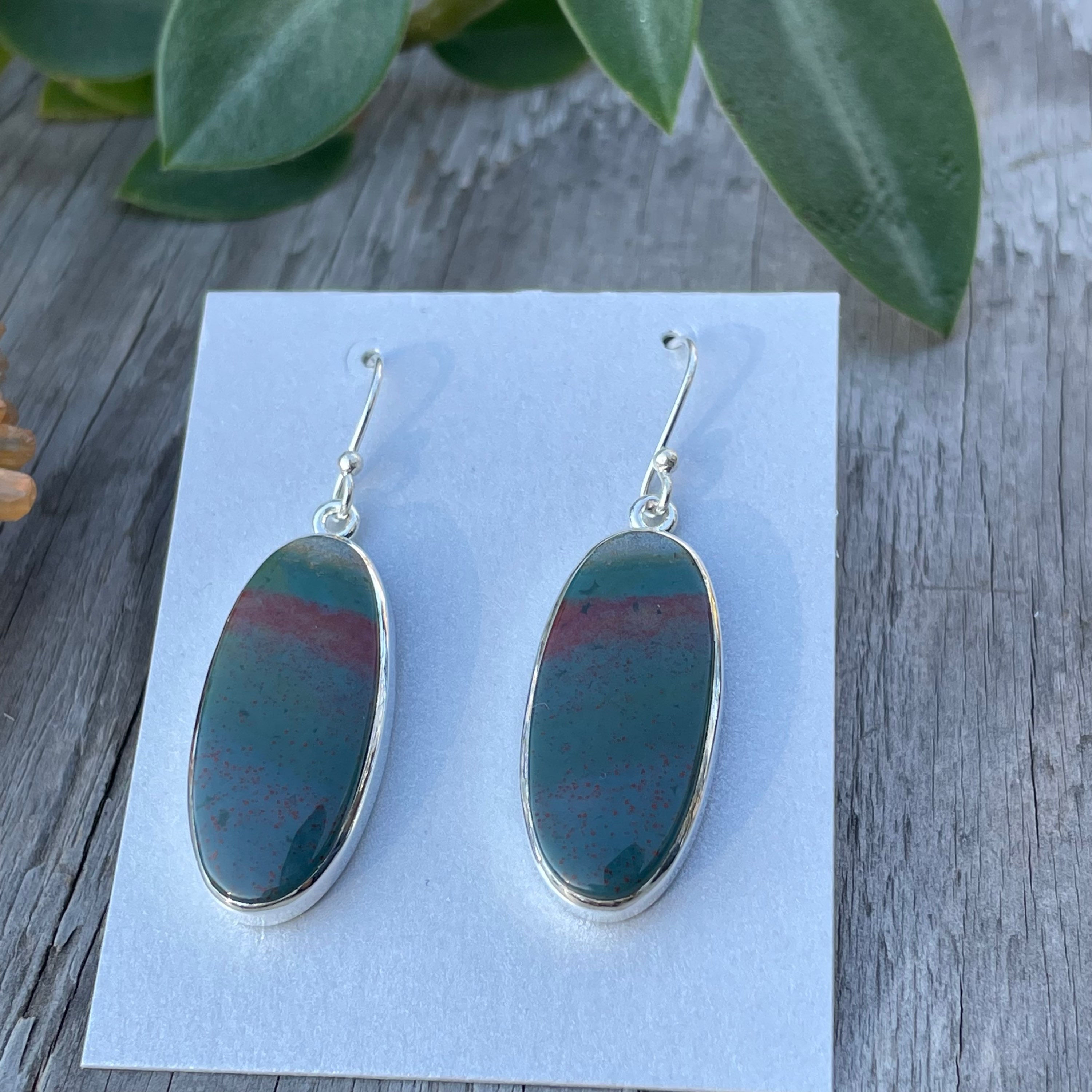 Large oval bloodstone earrings