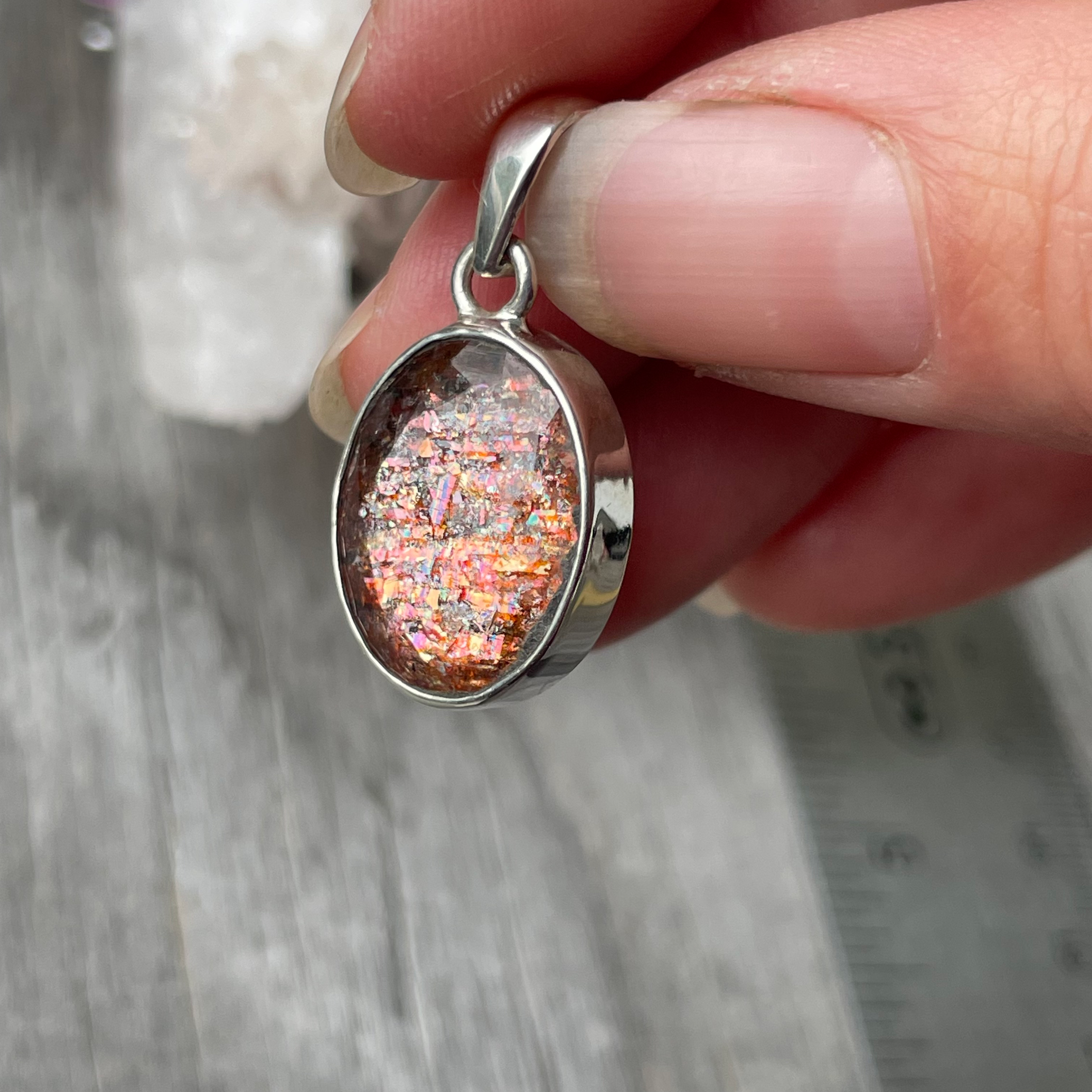 Sunstone medium sized faceted oval pendant