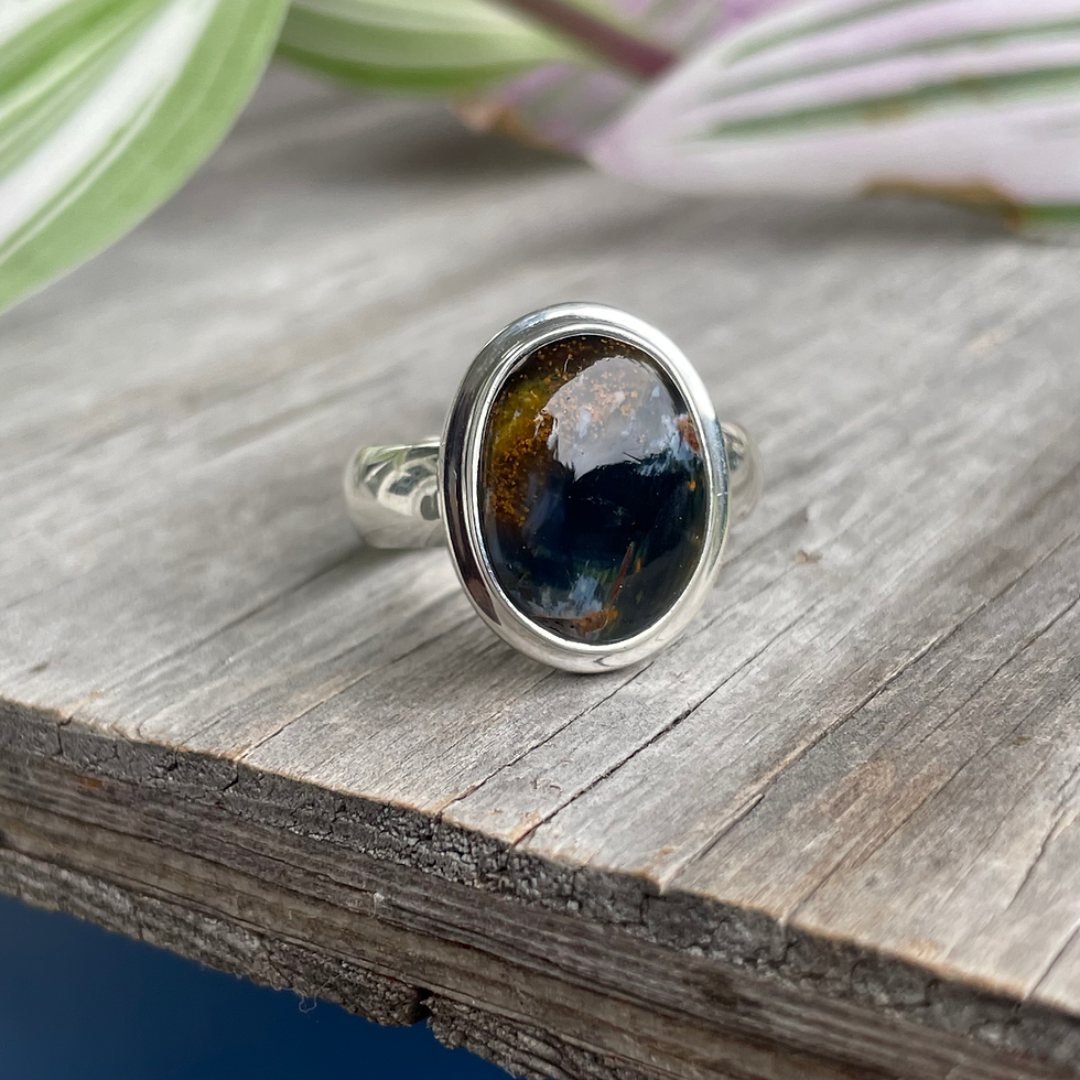 Thumbnail: Pietersite deep blue double bezel oval ring