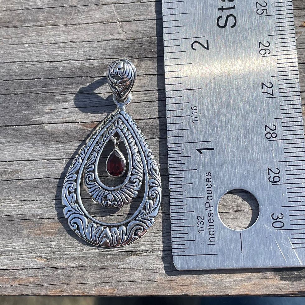 Thumbnail: Cutout teardrop garnet dangle pendant