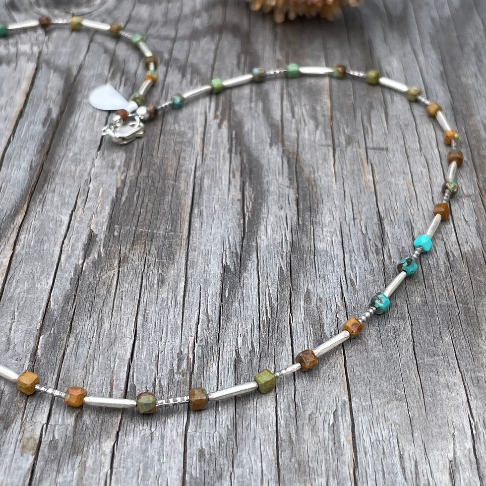 Thumbnail: Turquoise and silver necklace 16 inch