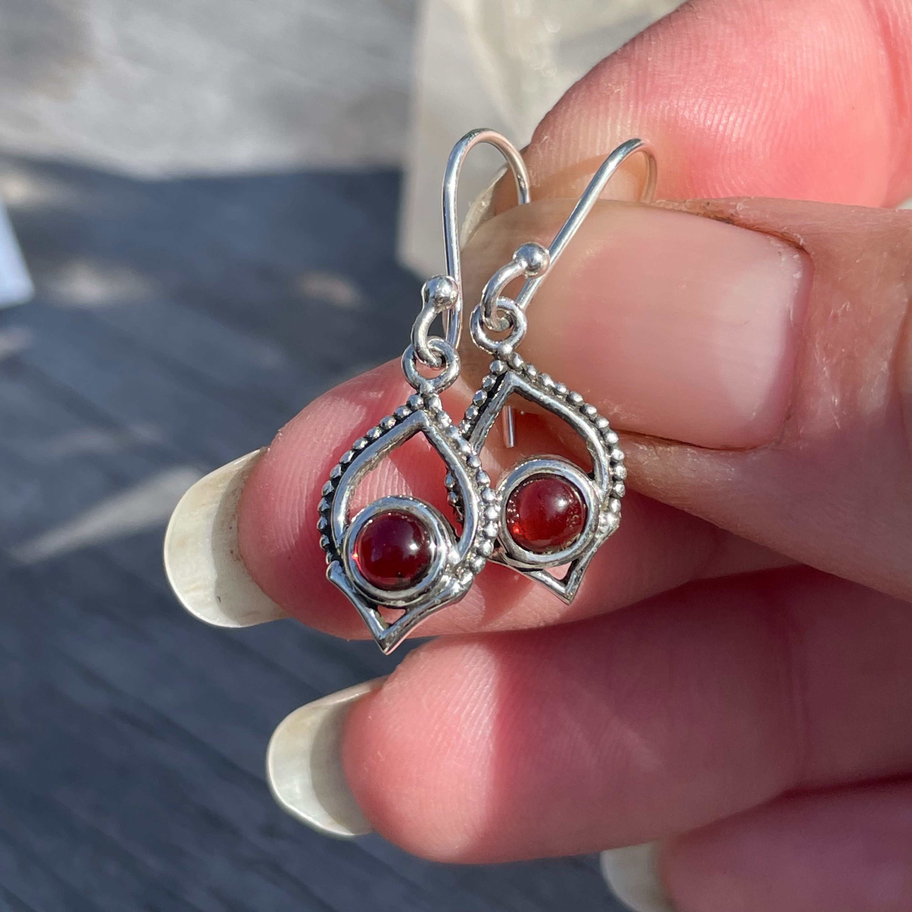 Granulated little garnet earrings