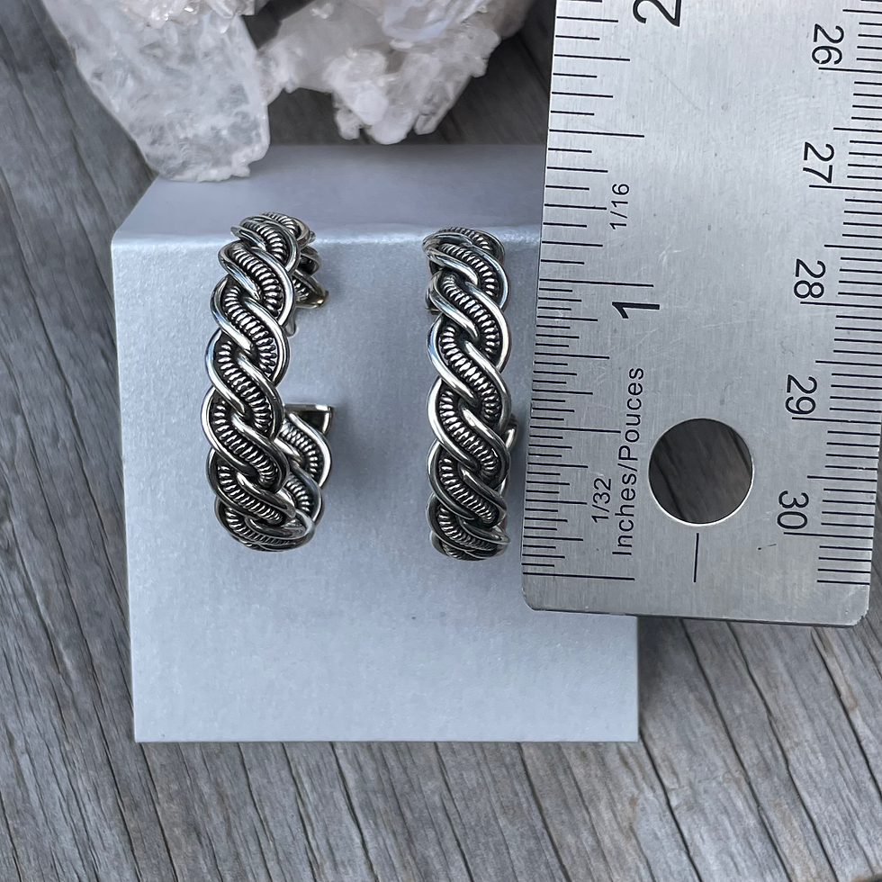 Thumbnail: Large silver twist detail hoops 