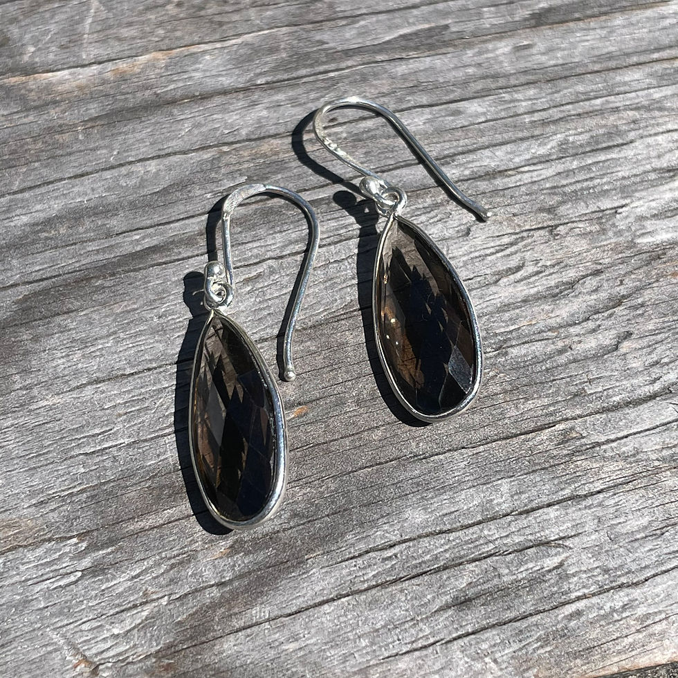 Thumbnail: Smokey quartz long teardrop earrings