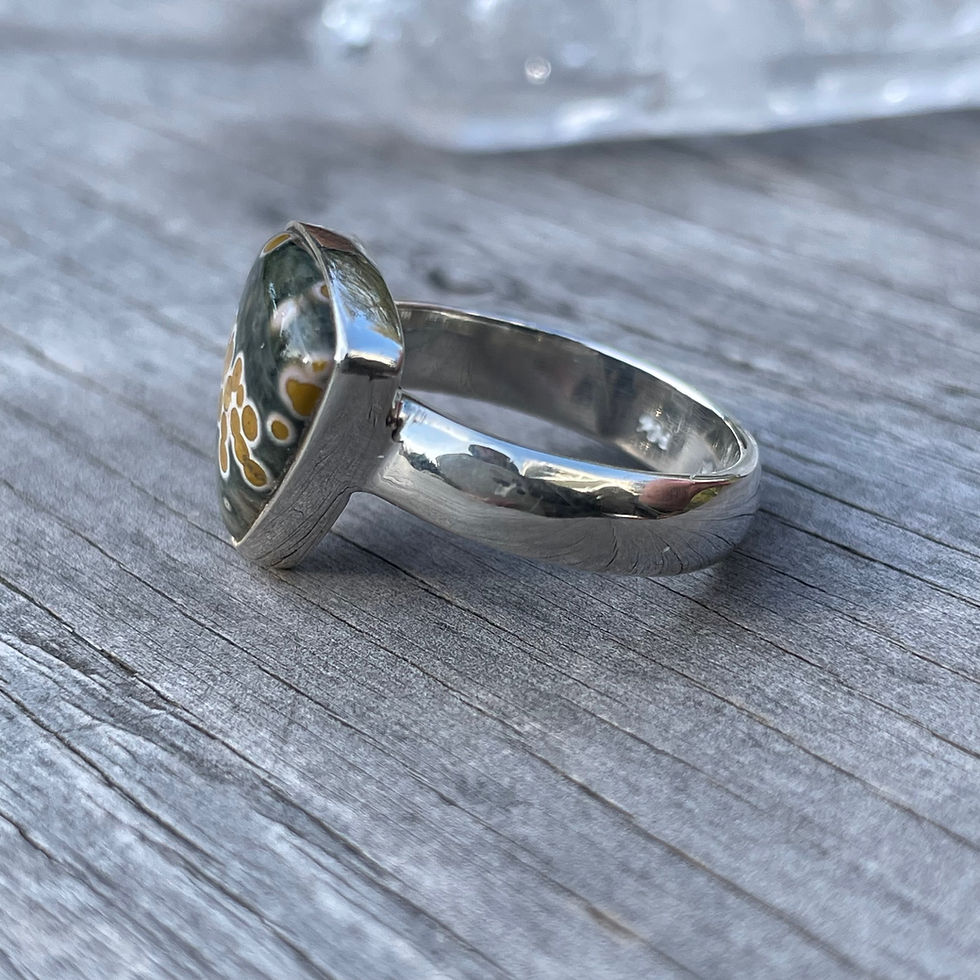 Thumbnail: Triangle green and yellow ocean jasper ring
