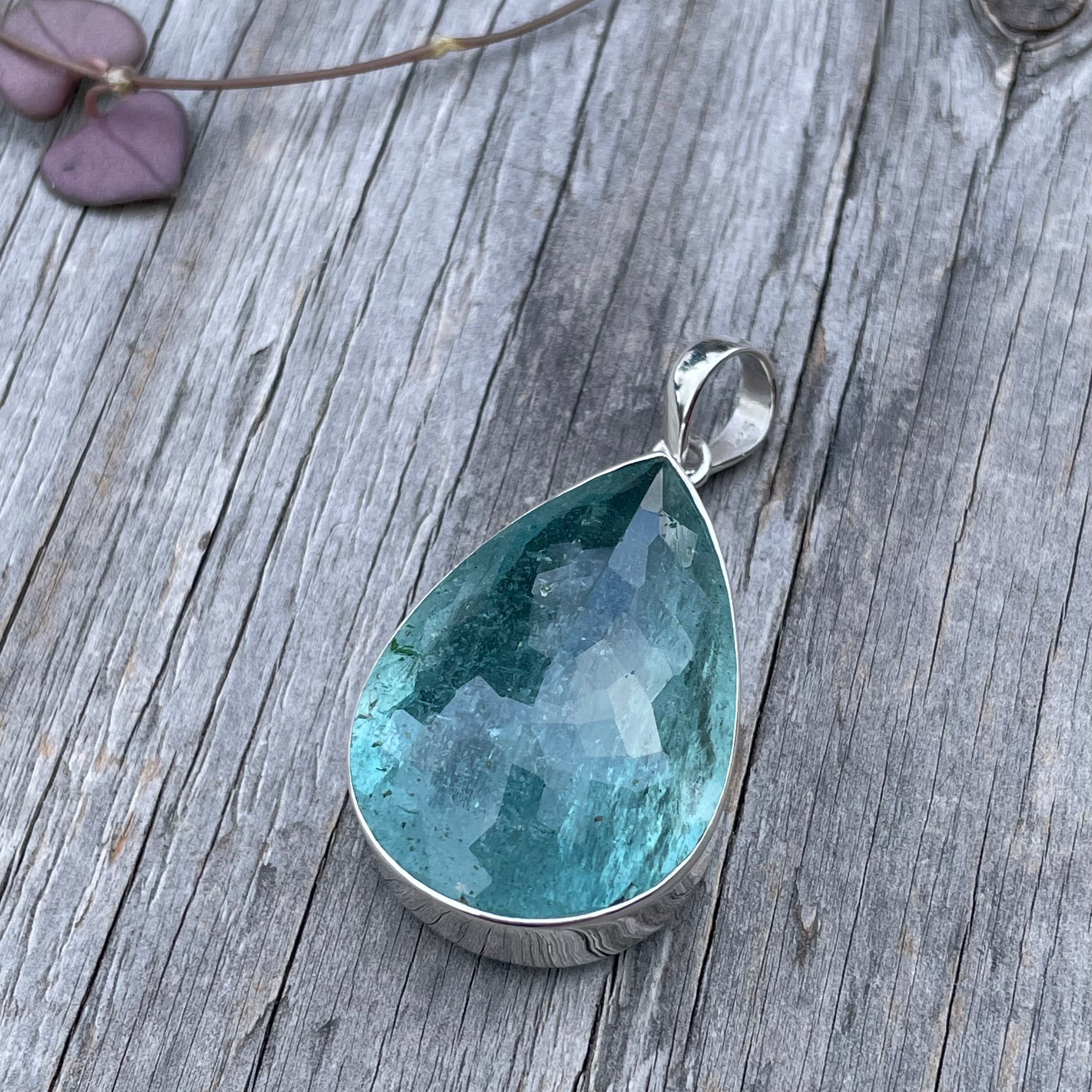 Huge teardrop natural aquamarine pendant