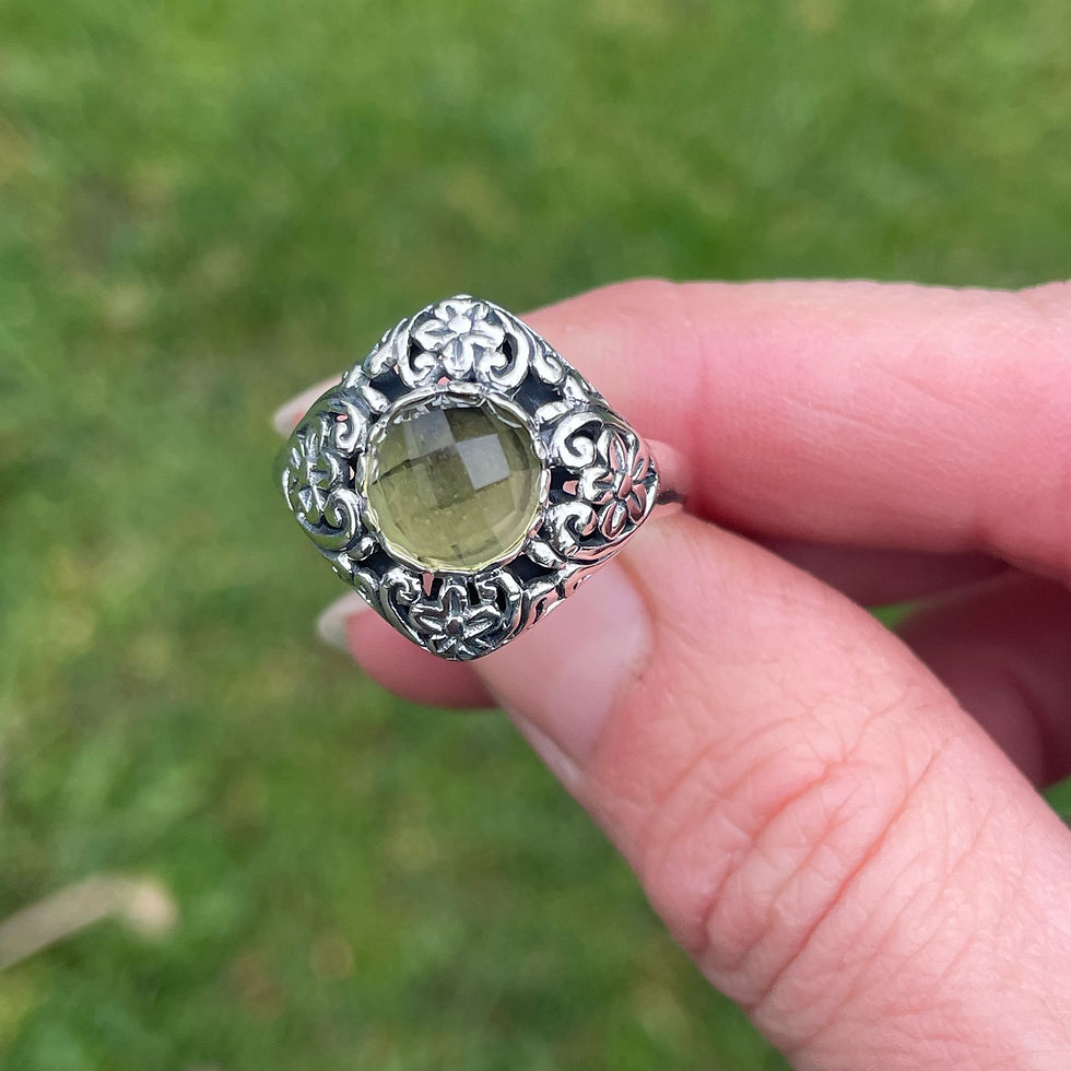 Thumbnail: Lemon quartz rose cut floral motif ring