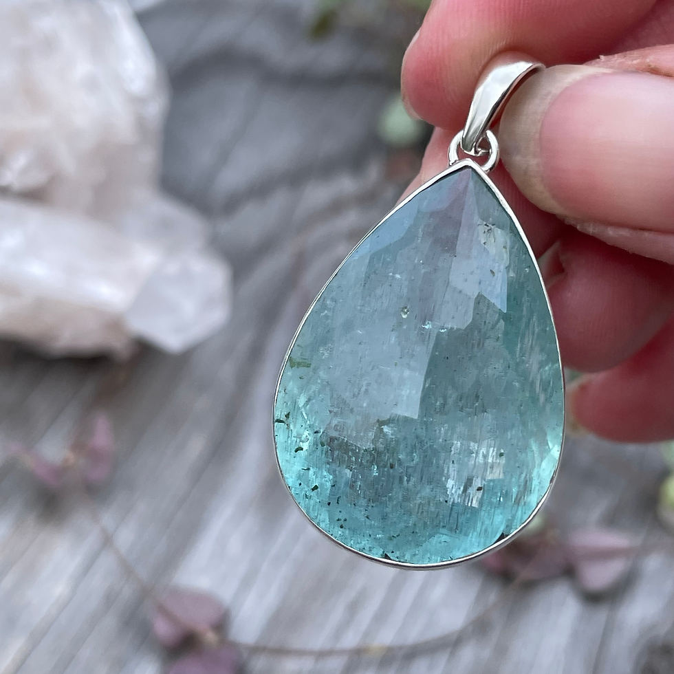 Thumbnail: Huge teardrop natural aquamarine pendant