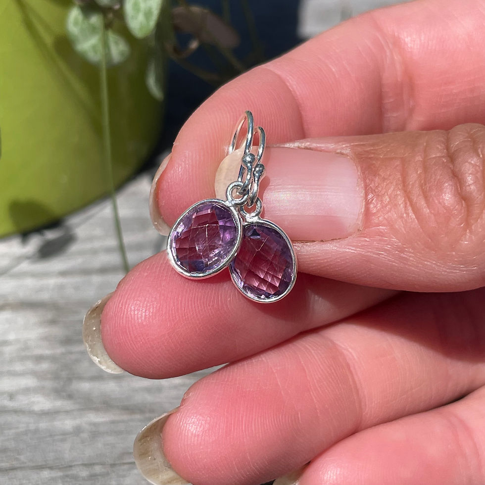 Thumbnail: Amethyst small oval faceted earrings