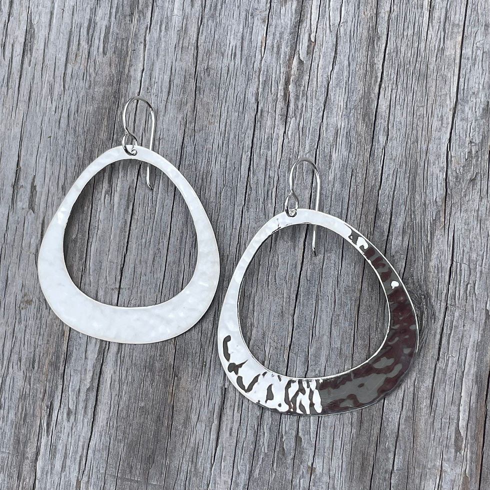 Thumbnail: Silver hammered wide flat teardrop earrings