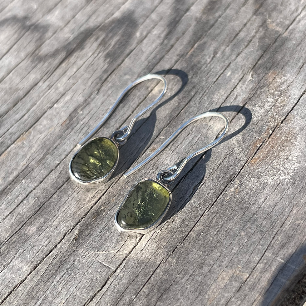 Thumbnail: Freeform polished top Moldavite earrings 