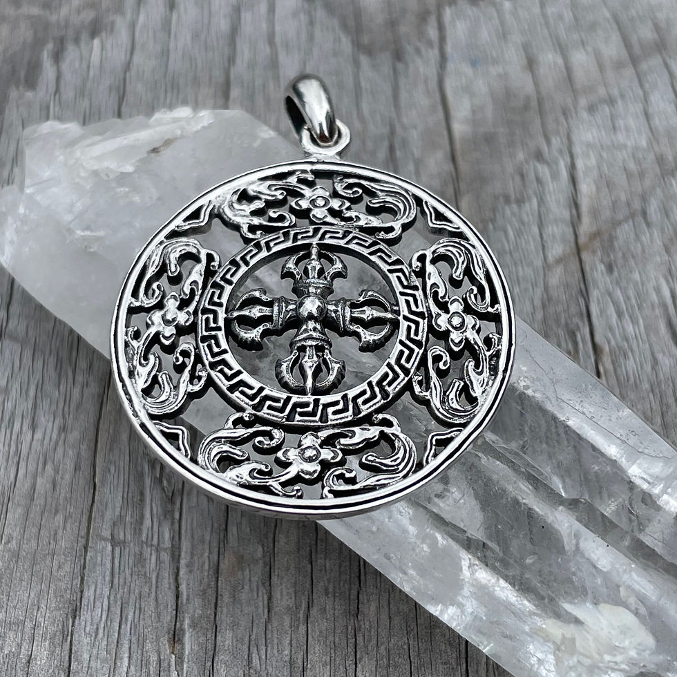 Thumbnail: Double dorje with detailed surrounding pendant