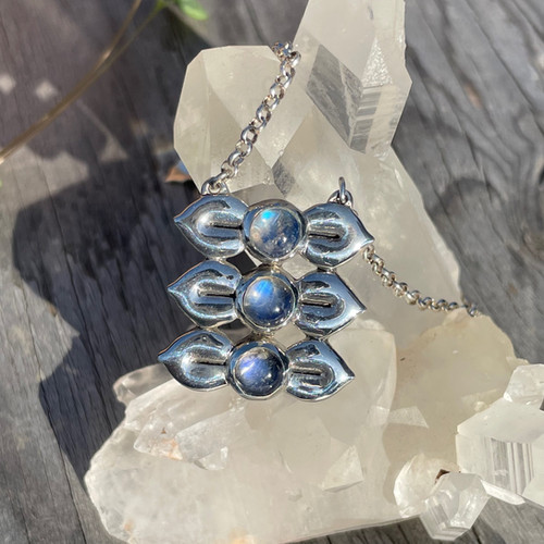 Roulette 18 Triple Moonstone Lotus Petal Necklace justjewellery