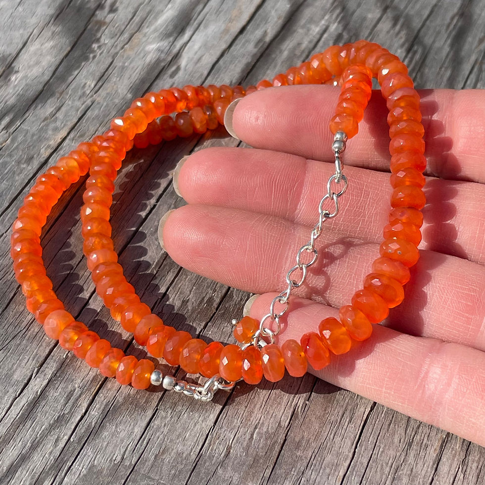 Thumbnail: Light orange faceted carnelian beads necklace