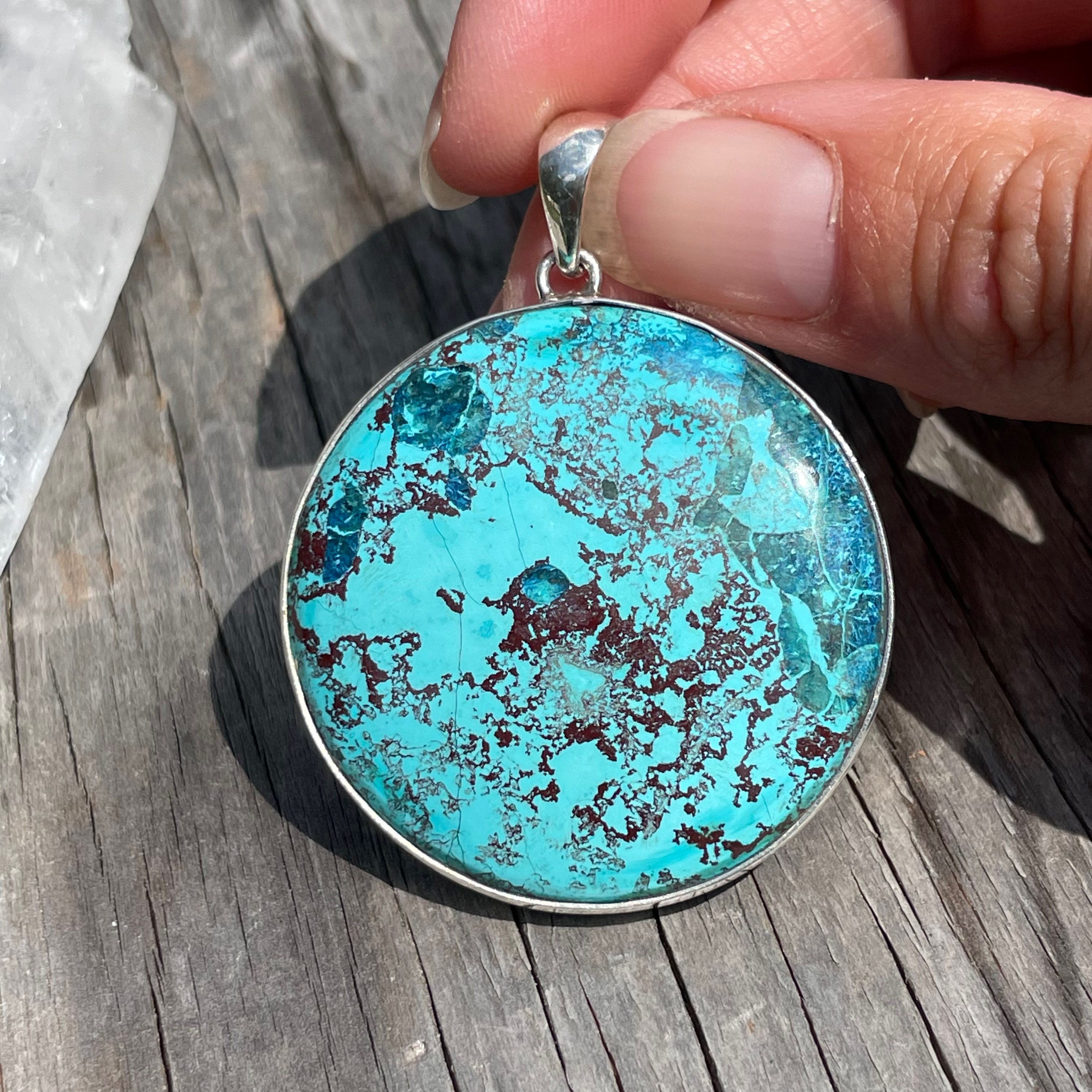 Large round shattuckite pendant