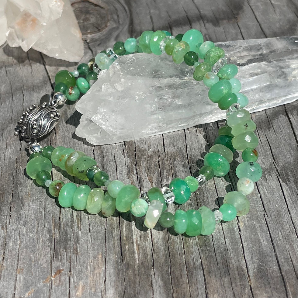 Thumbnail: GenVie Designs two strand chrysophrase and jade mixed beads bracelet
