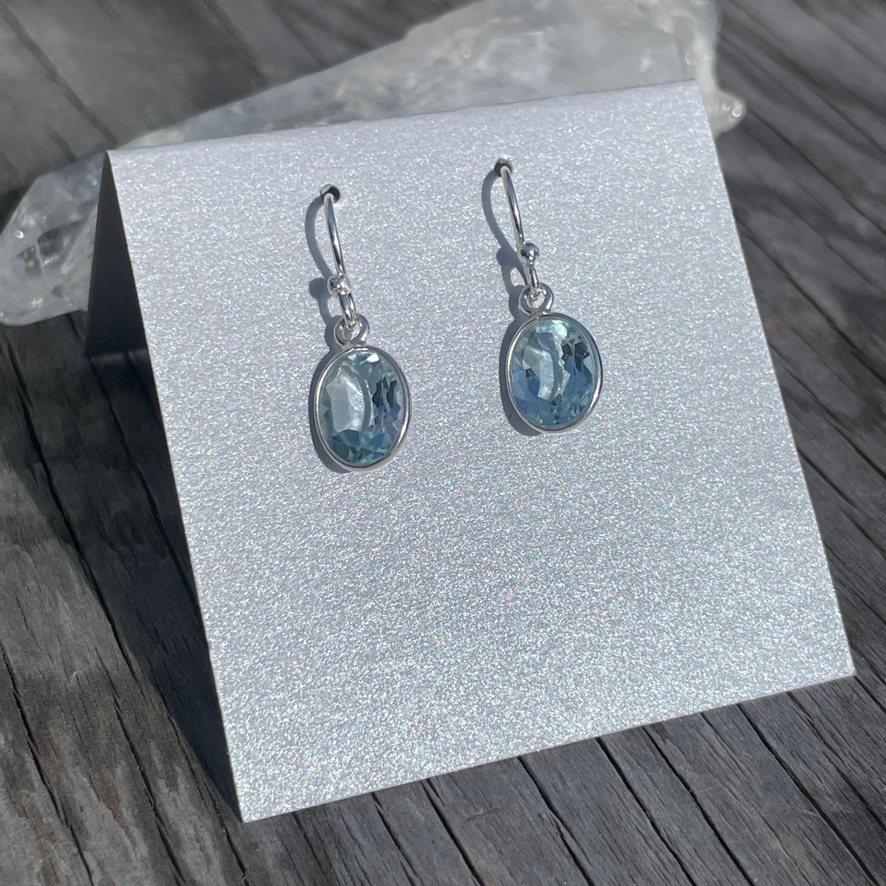 Blue topaz oval faceted earrings