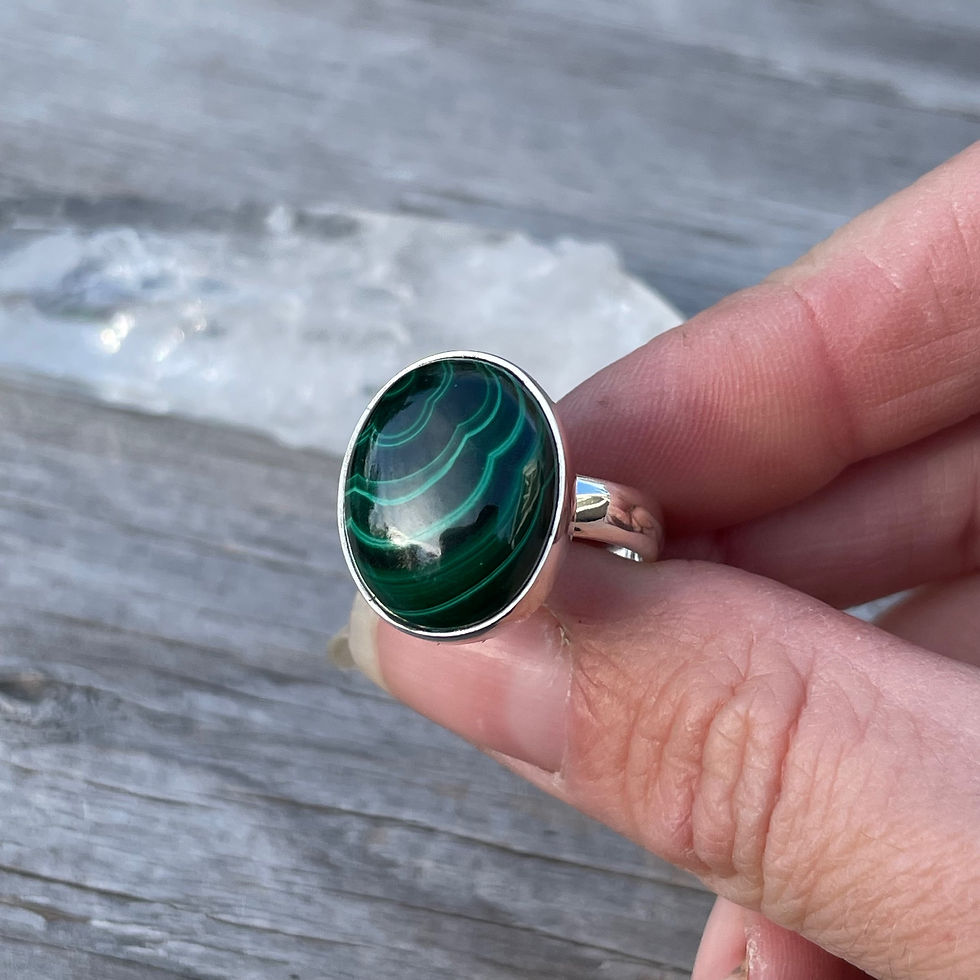 Thumbnail: Dark green oval malachite ring 