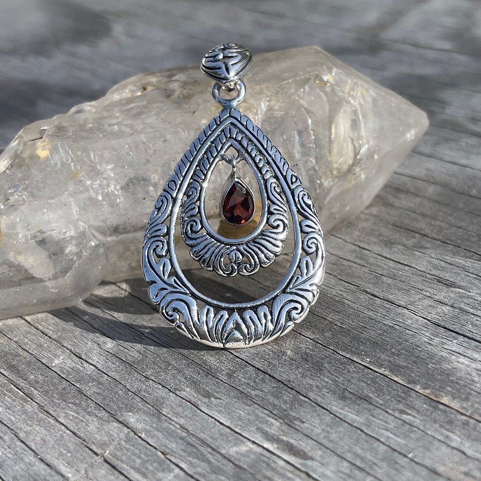 Thumbnail: Cutout teardrop garnet dangle pendant
