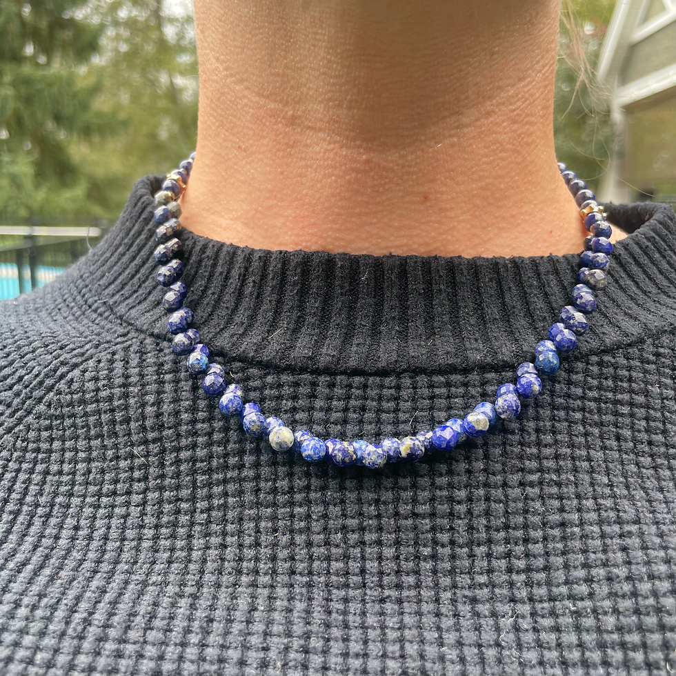 Thumbnail: Lapis raindrops faceted beads necklace