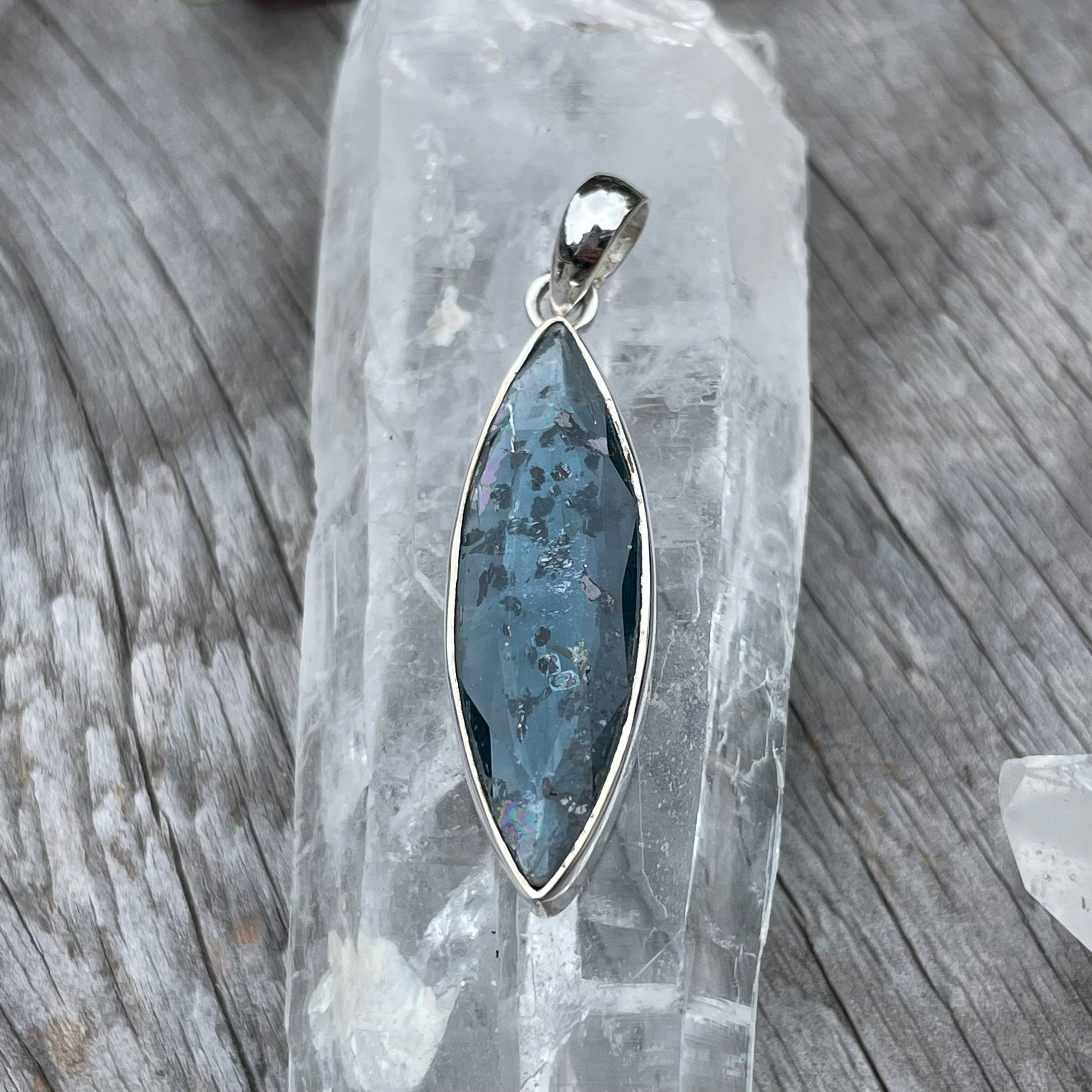 Marquis shaped teal faceted kyanite pendant