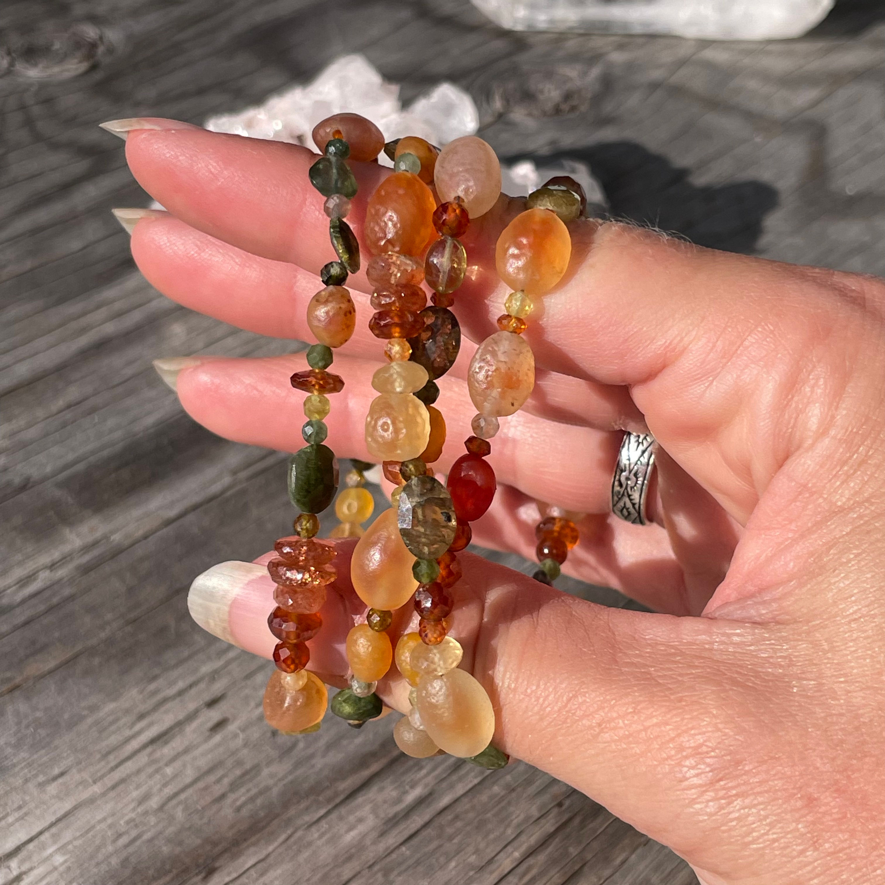The Candy Collection gobi agate, tourmaline and hessonite garnet wrap necklace,