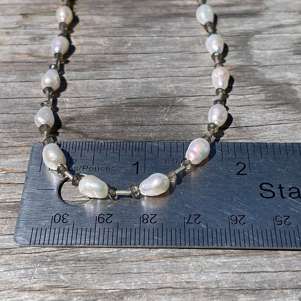Thumbnail: GenVie Designs Pearls, smokey quartz and silver necklace