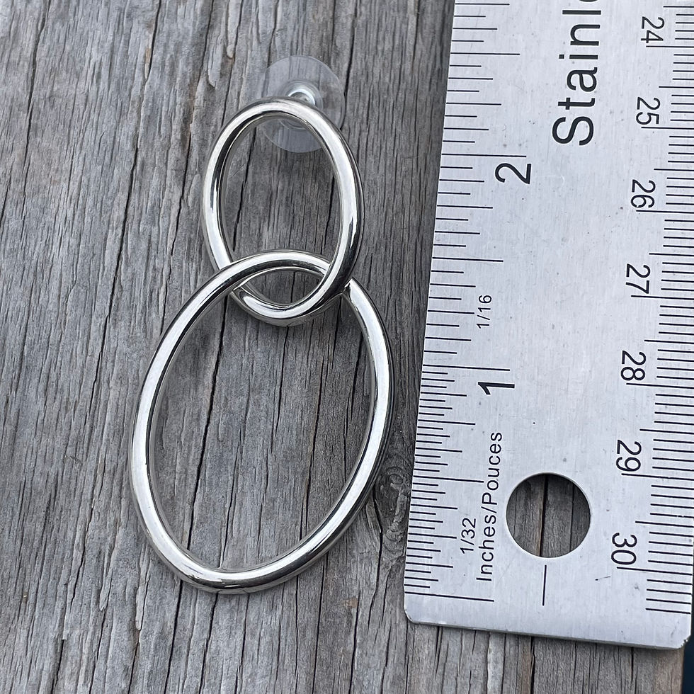 Thumbnail: Silver double oval large stud drop earrings