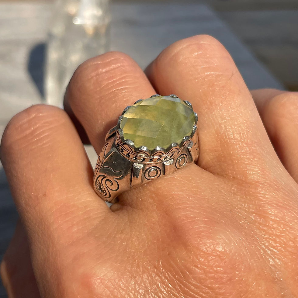 Thumbnail: Saville Designs crown setting faceted prehnite ring