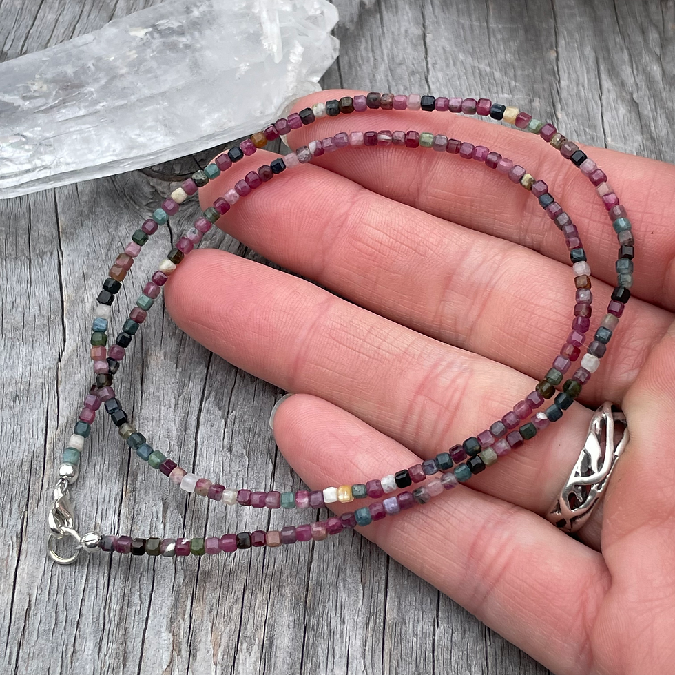 Thumbnail: Square beads tourmaline necklace 17 inch