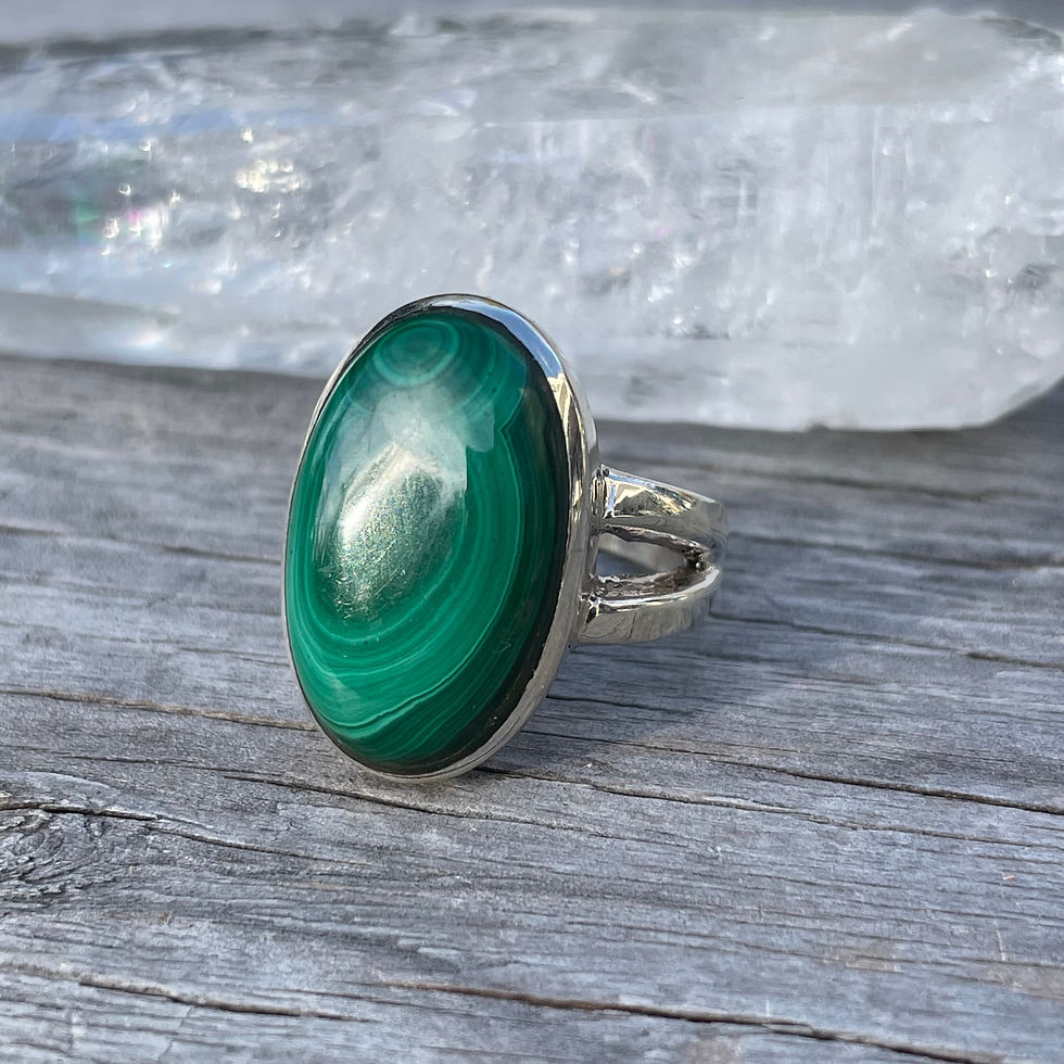 Thumbnail: Oval cutout band malachite ring 