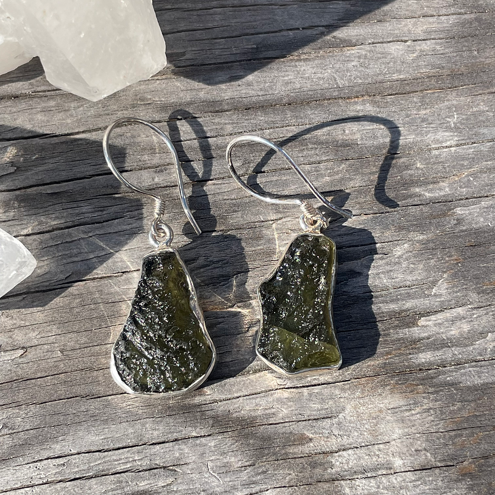 Thumbnail: Large rough Moldavite earrings 