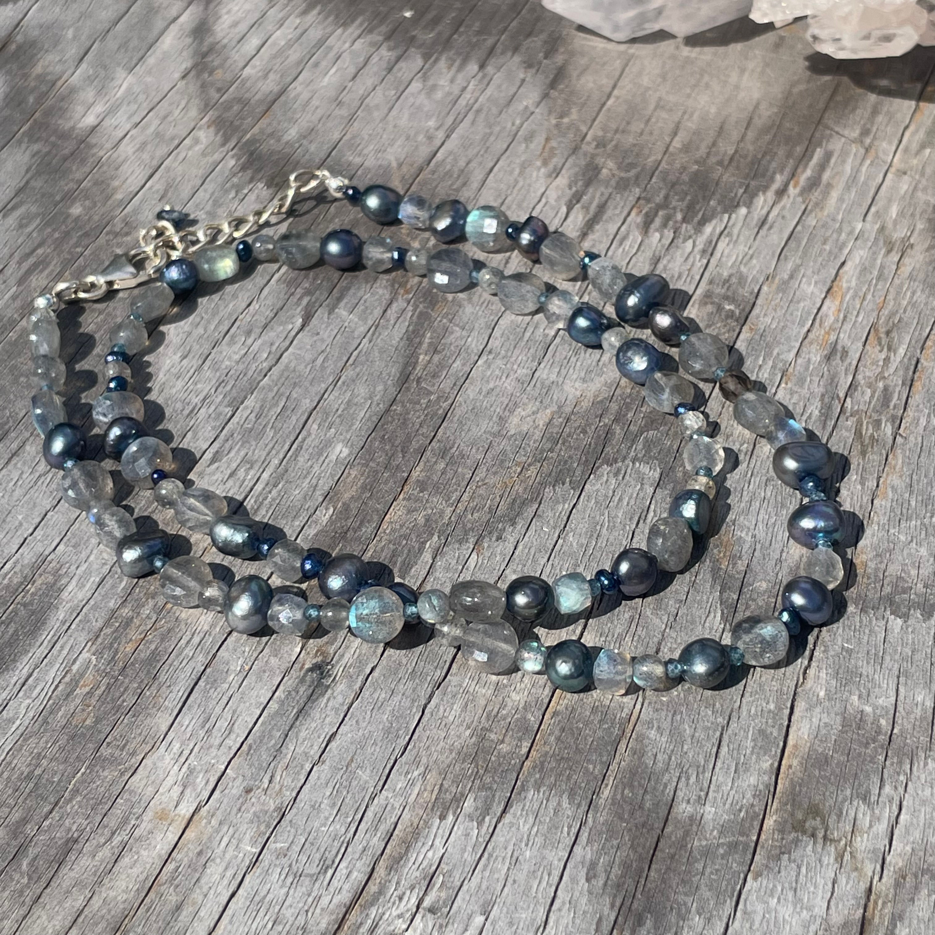 Blue pearls and labradorite necklace