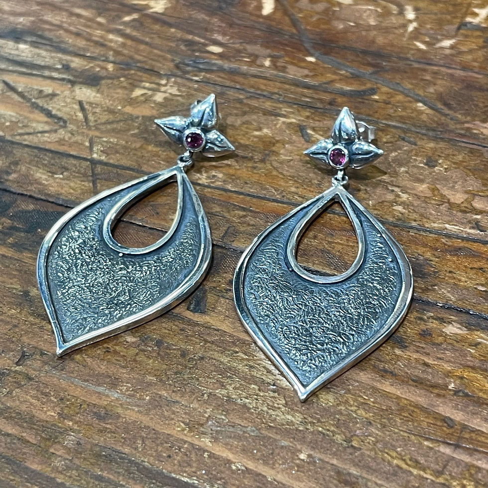 Thumbnail: Roulette 18 Large Oxidized Lotus Earrings