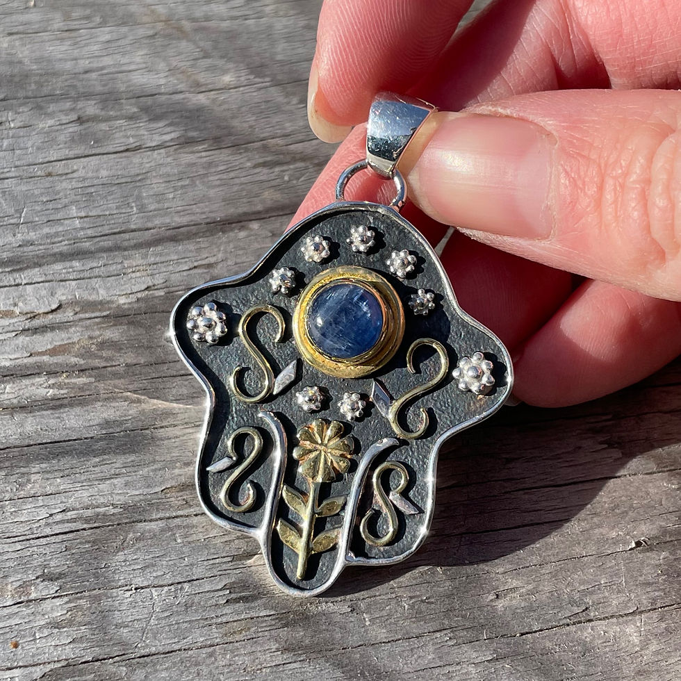 Thumbnail: Roulette 18 Large Hamsa with Kyanite Pendant