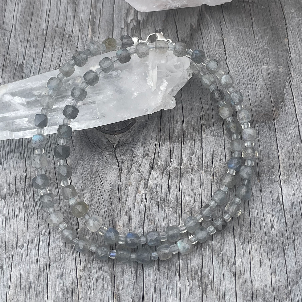 Thumbnail: Labradorite faceted square cut spaced beads necklace