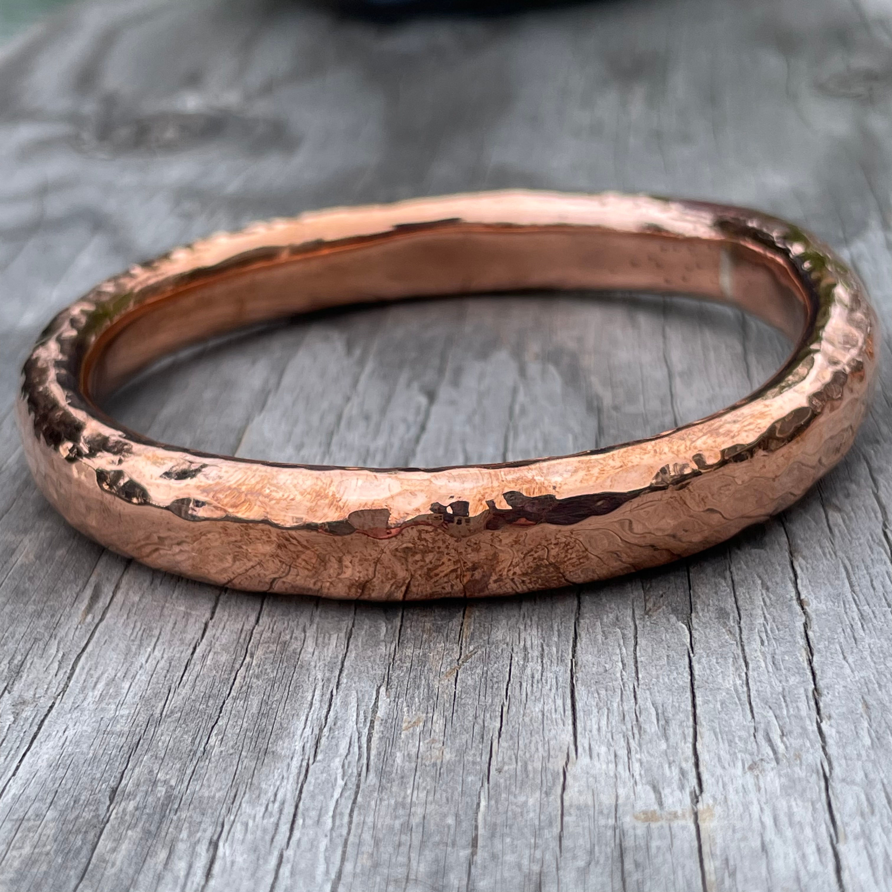 Copper large hammered puffy bangle