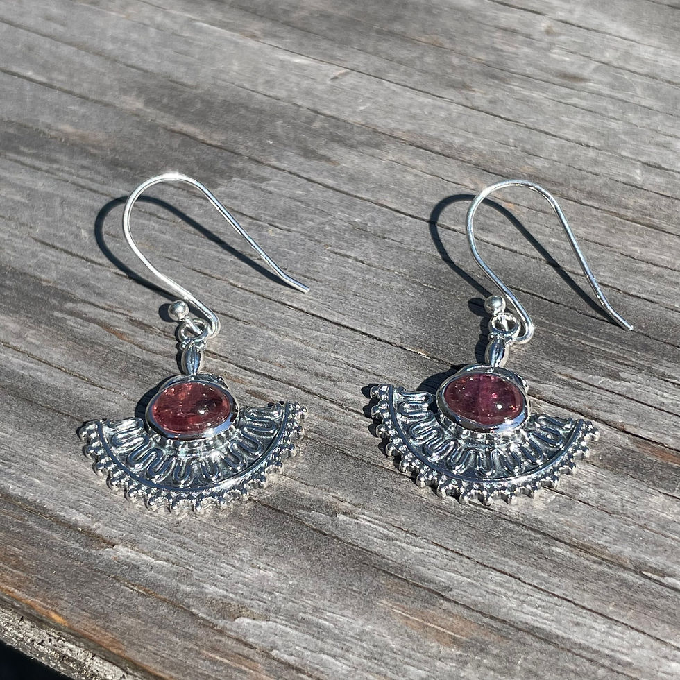 Thumbnail: Pink tourmaline detailed fan setting earrings 