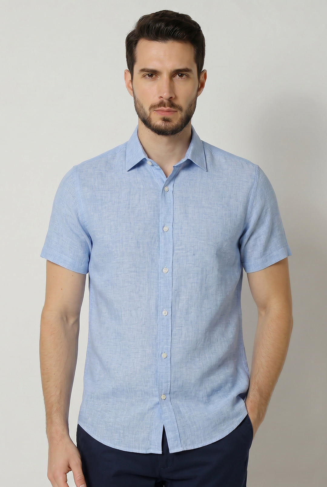 Camisa Linho Slim Fit Manga Curta
