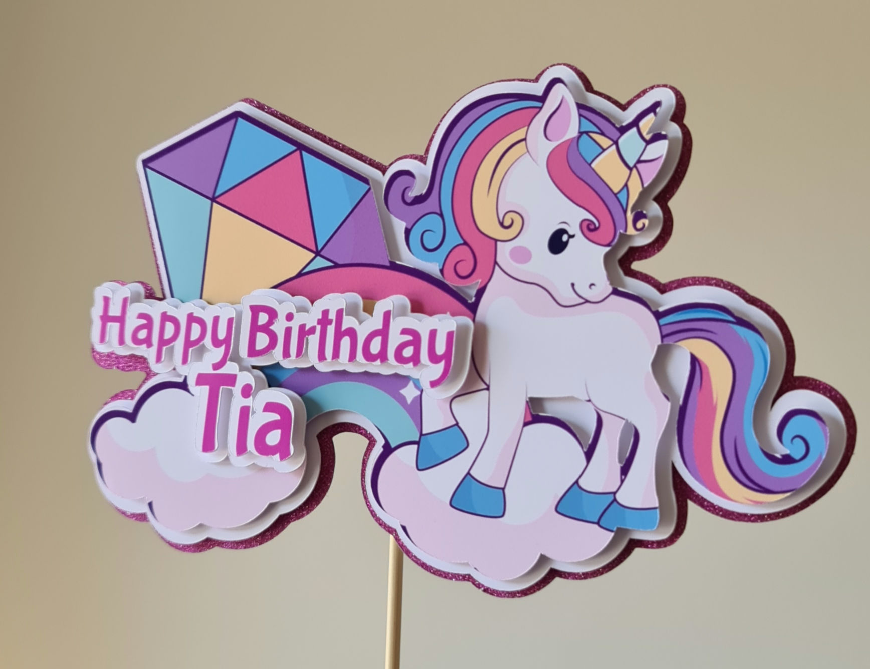 Unicorn card cake topper 7 inch wide