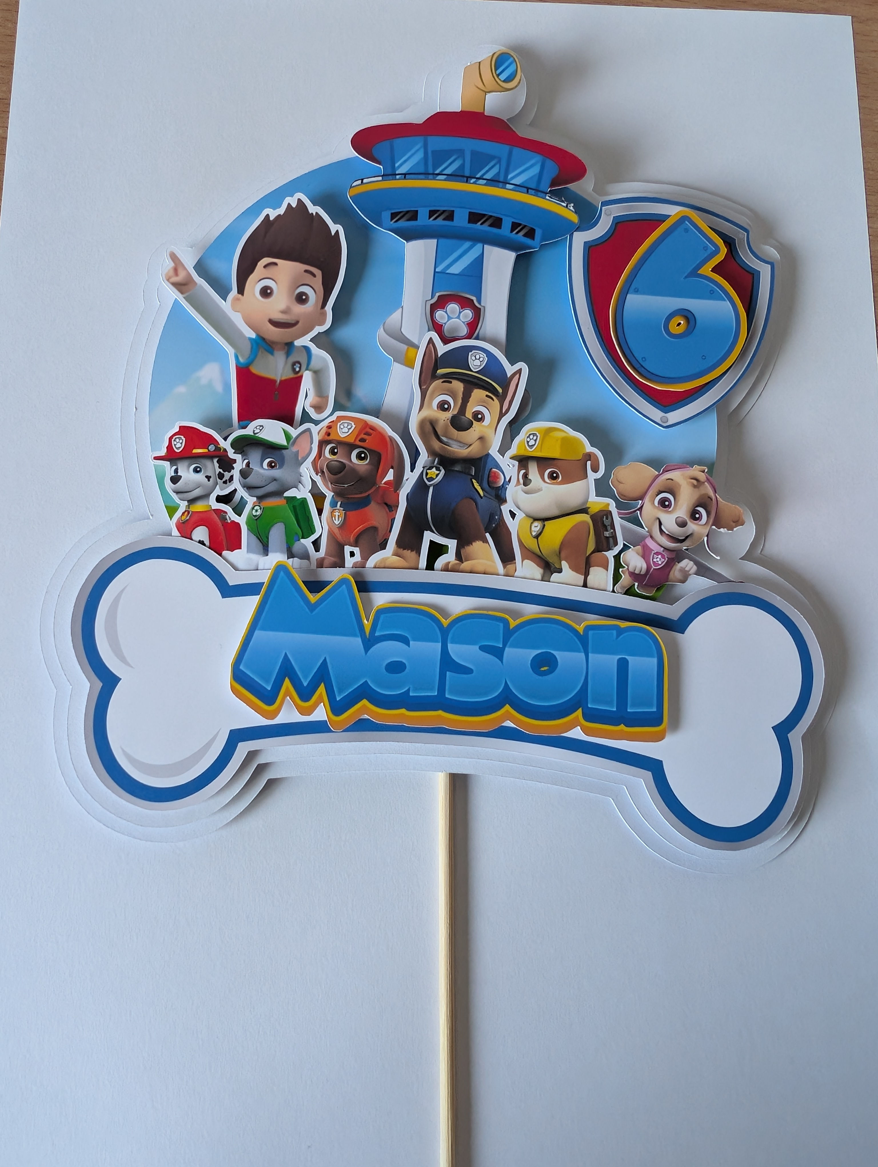 Paw Patrol Card Cake Topper 7 inch wide 