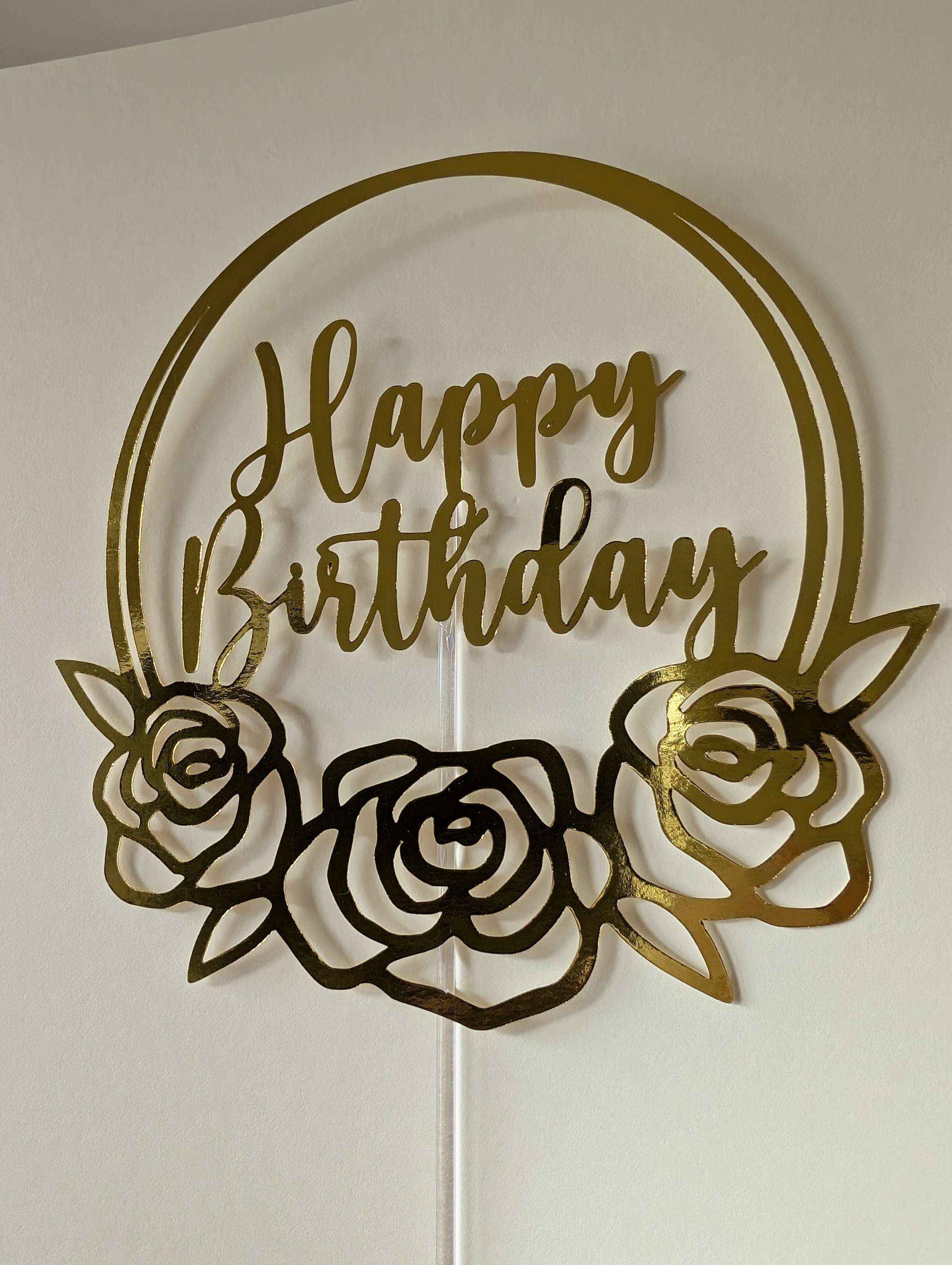 Happy Birthday floral cake topper  6 inch wide