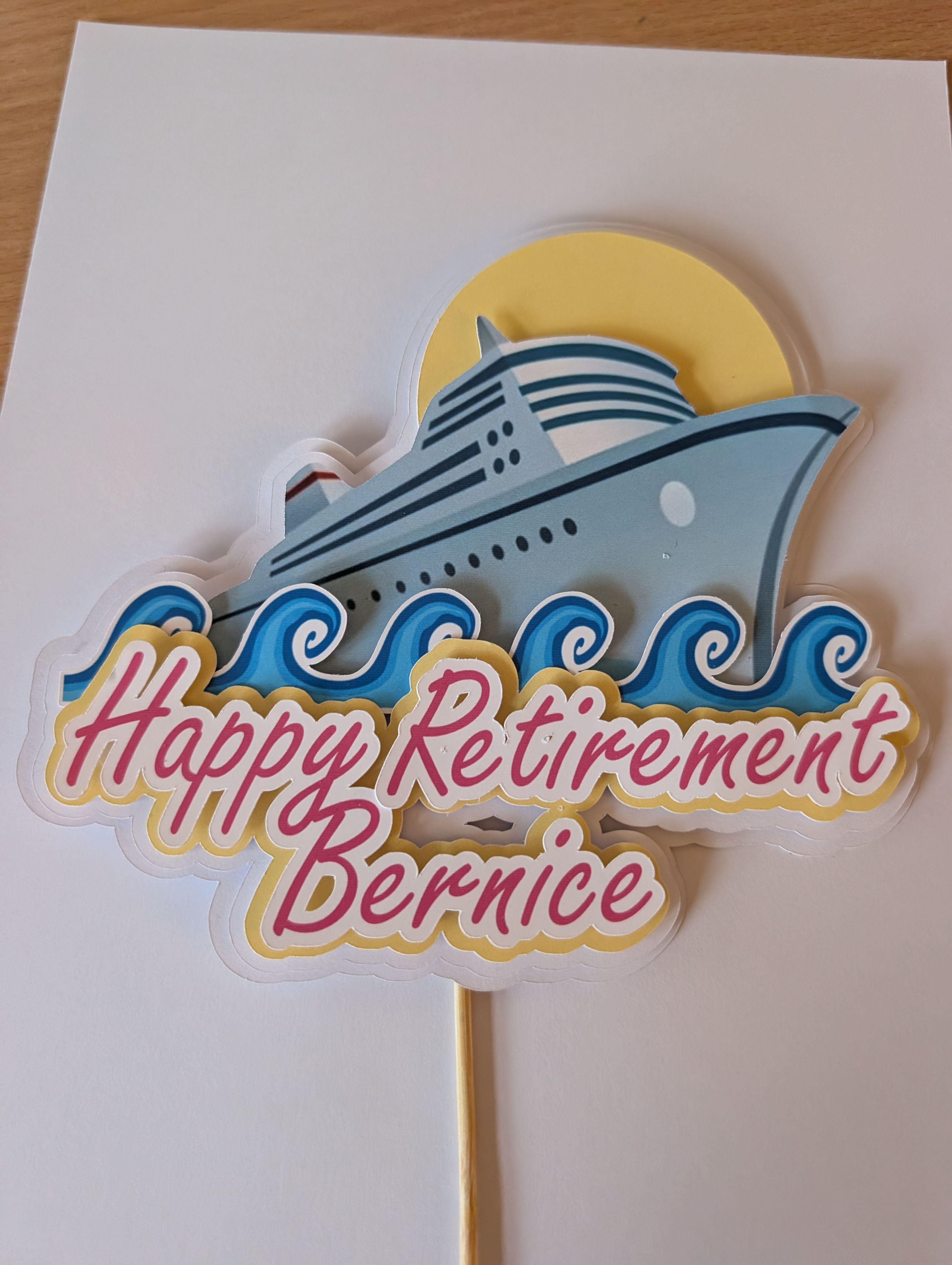 Cruise retirement card cake topper 7 inch wide 