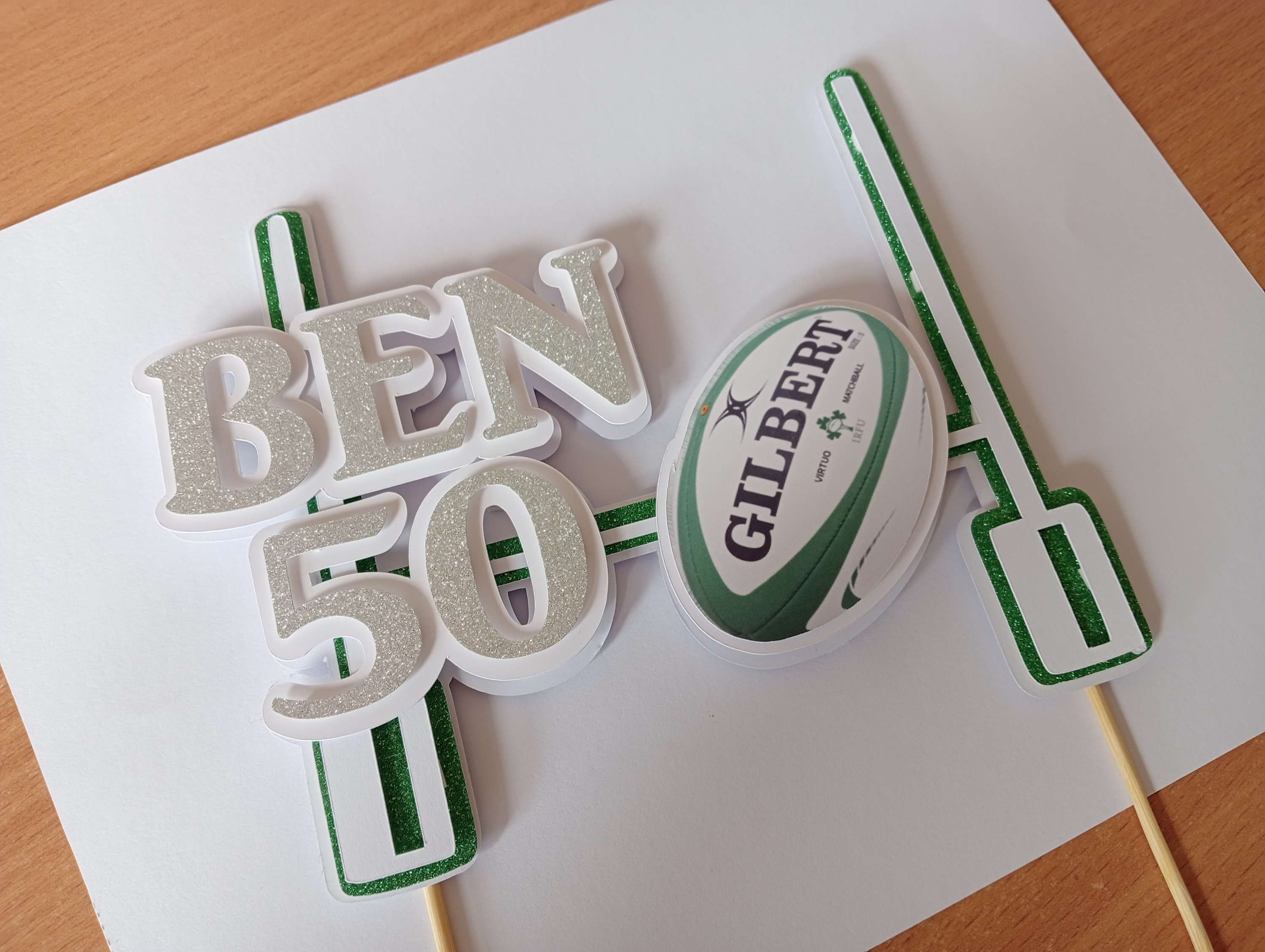 Rugby card cake topper 7 Inch wide 